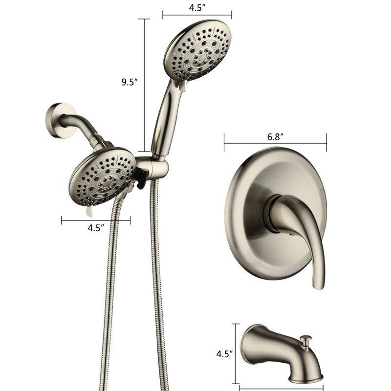 Pomme de douche à pluie simple à 6 fonctions Classic avec douchette et douchette - Fixation murale, modes de jet (pluie électrique, massage pulsé, brouillard électrique, économie d'eau), corrosion, trous en nickel brossé, tous