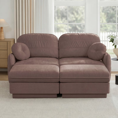 Chenille Cloud U-Shaped Loveseat Sofa,Deep Seat Sofa Couch with Movable Ottomans,Exquisite round pillows and quilted back cushions,Recessed Base Frame Legs,Easy Assembly,Fits Living Room,Rose Dust