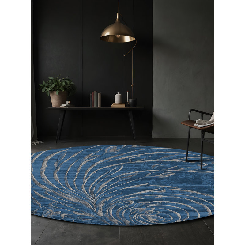 Machine Washable Gray Area Rug, Round 4'