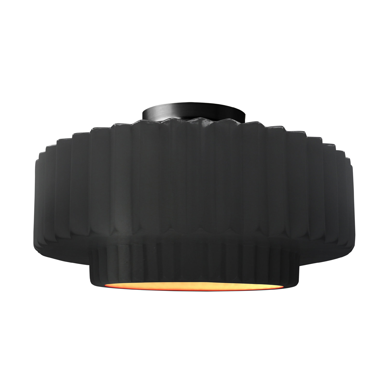 Single Light Ceramic LED Semi Flush Mount, 8" H x 16.5" W x 16.5" D, Carbon Matte Black/Champagne Gold, Matte Black