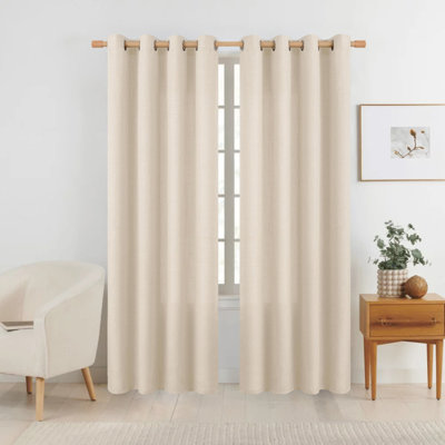 Semi Sheer Curtains, Grommet Top, Faux Linen, 2 Panels