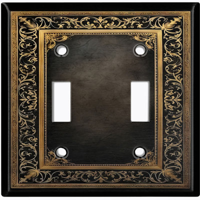 Metal Light Switch Plate Cover; US Standard Size 2 Gang Toggle - Printed Image of Decorative Floral Frame