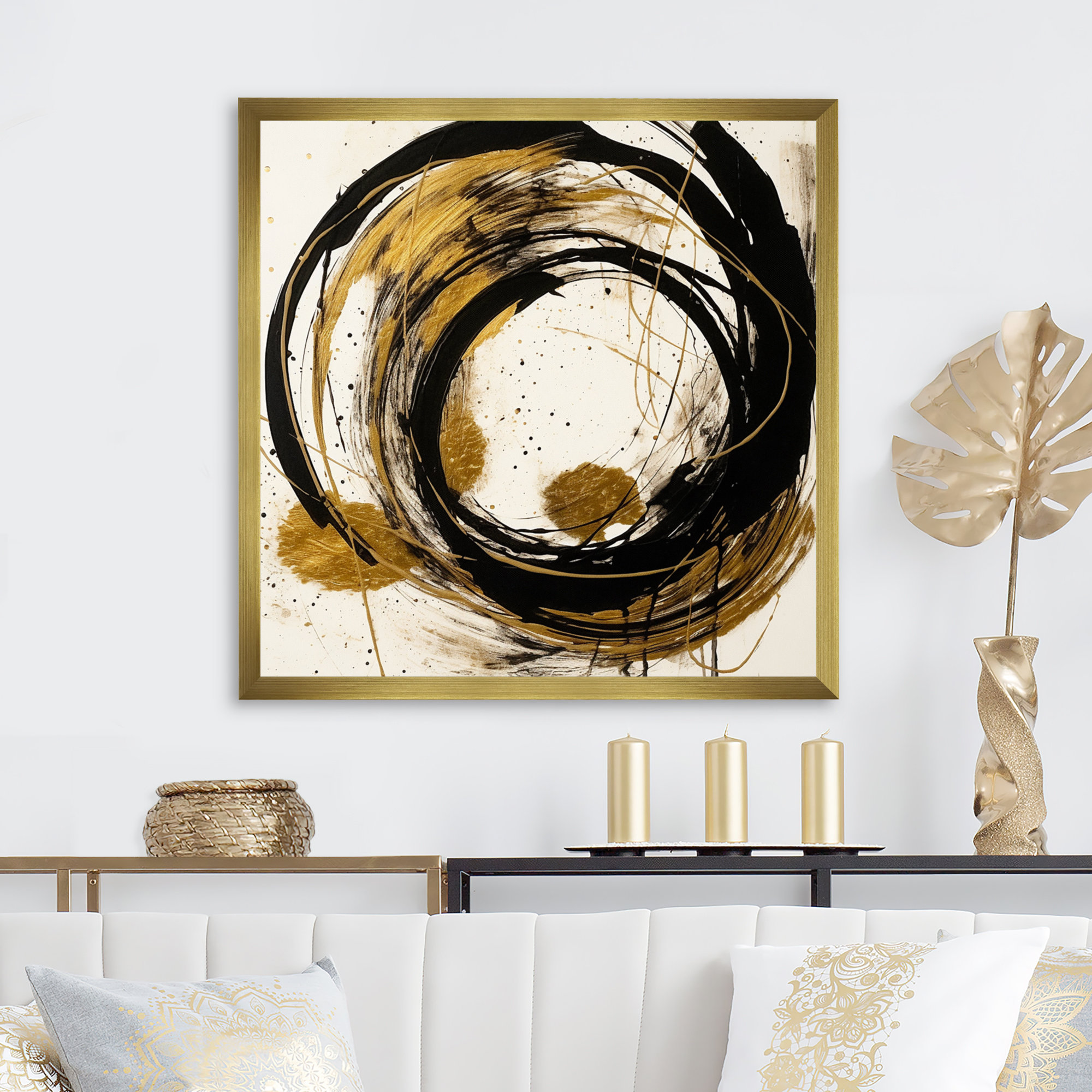 Ivy Bronx Highpoint Black And Gold Of Chaos IV On Canvas Print Wayfair