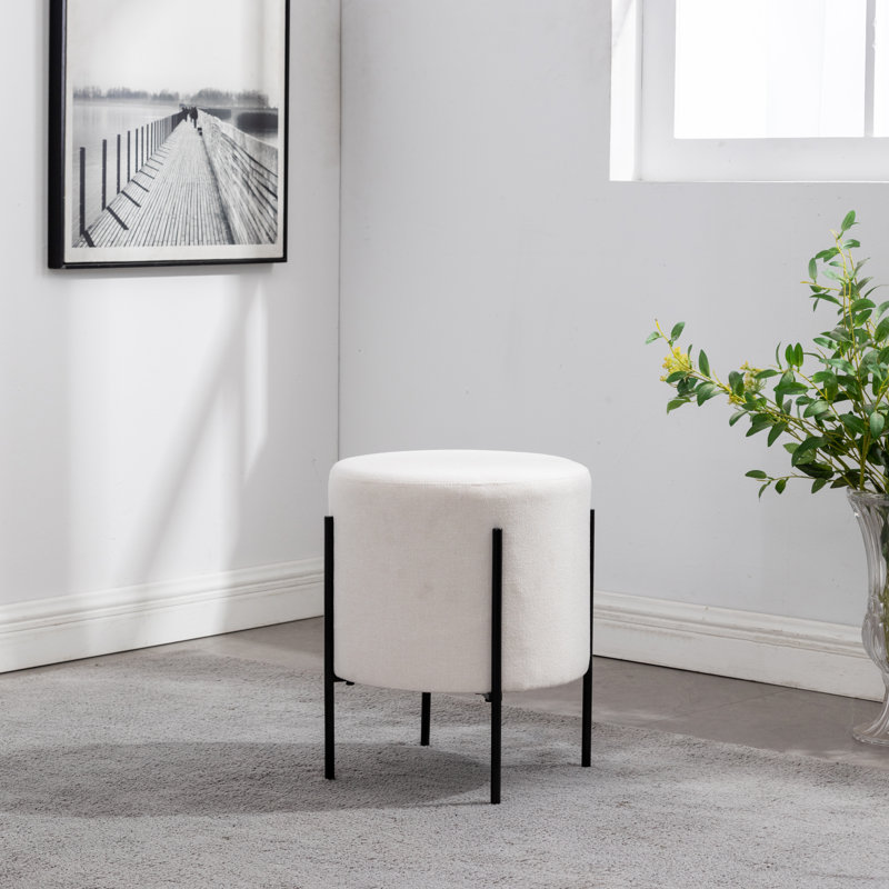 Degnan Upholstered Ottoman, White Polyester