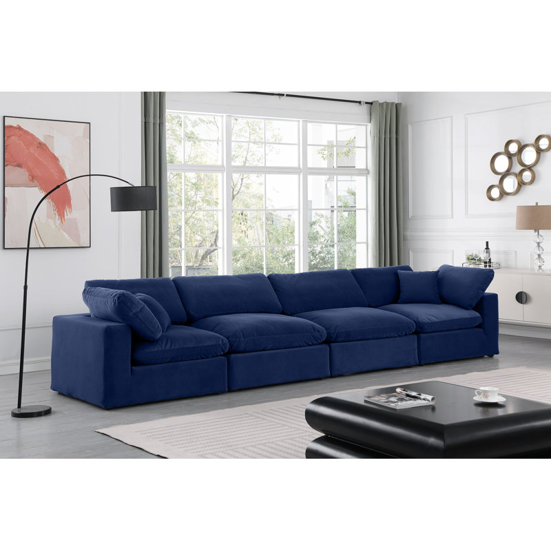 Isyla 158'' Velvet Sofa, Navy Velvet