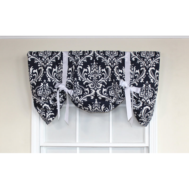 Ozbourne Cotton Blend Damask Tie-Up Window Valance, Navy