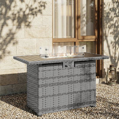 Table de foyer d'extérieur au gaz 50 000 BTU, acier inoxydable avec pare-vent en verre