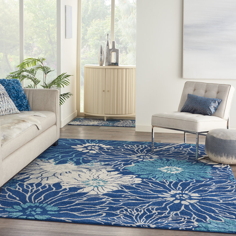 Tapis bleu / crème Rhudine, Rectangle 8 pi x 10 pi