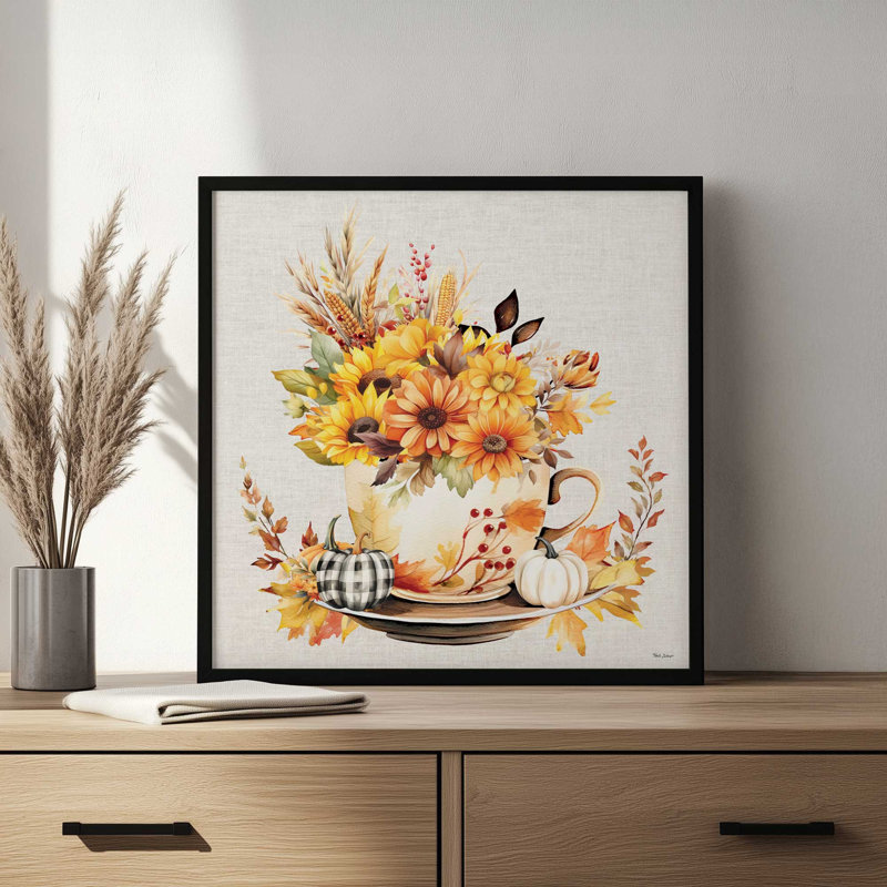 «Fall Teacup» par Nicole DeCamp, reproduction d'art, L 30 po x H 30 po, Brun, Impression encadrée