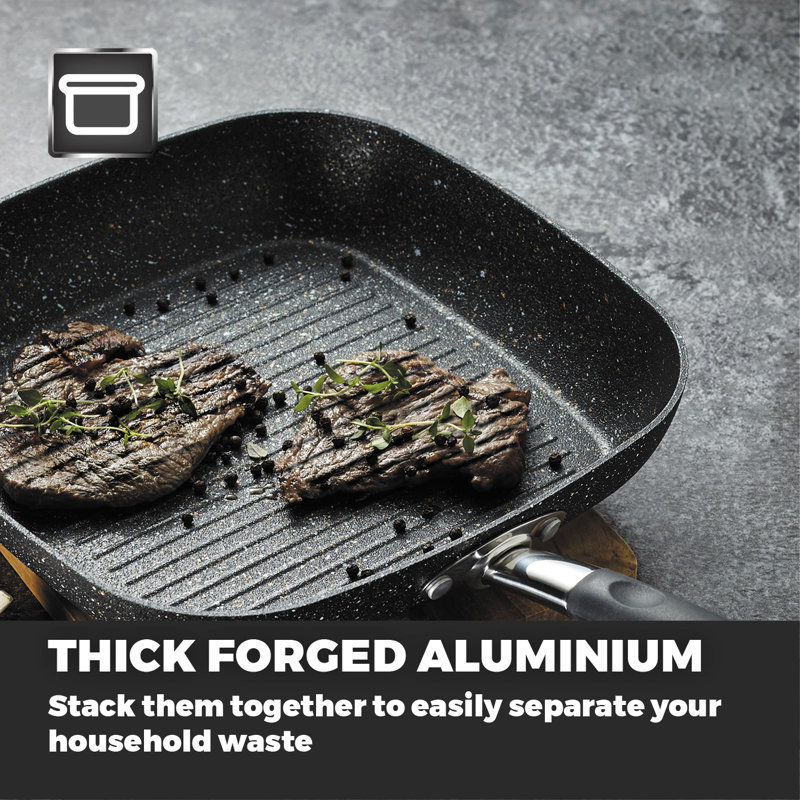 Tower T900115 Precision 28cm Non-Stick Forged Aluminium Grill Pan Diamond Coating, Soft Grip Handle, Black