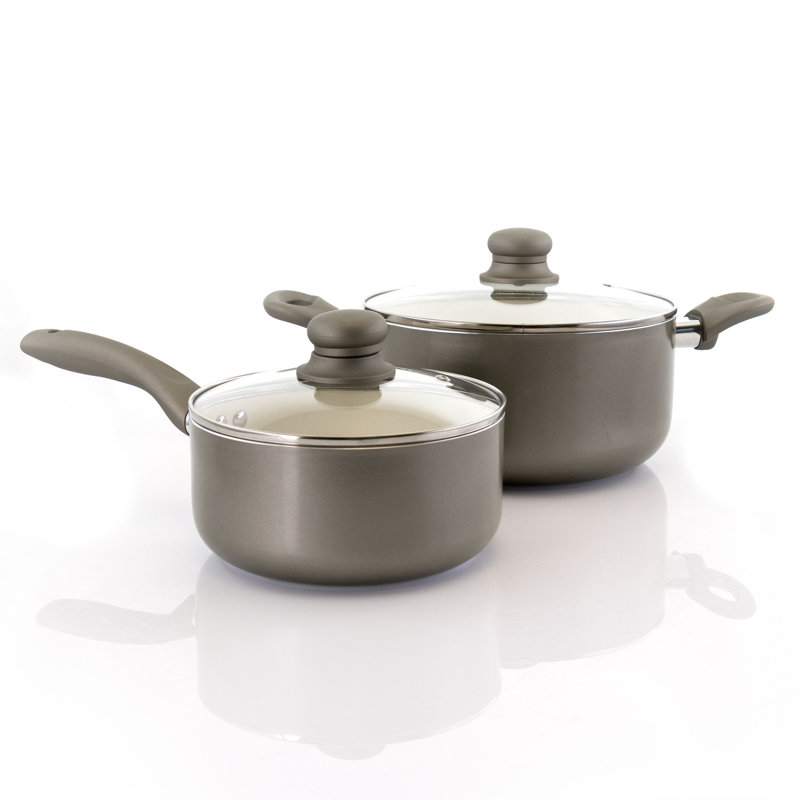 Newcrest Gray Ceramic Nonstick Aluminum Cookware Set with Lids - 8 Piece