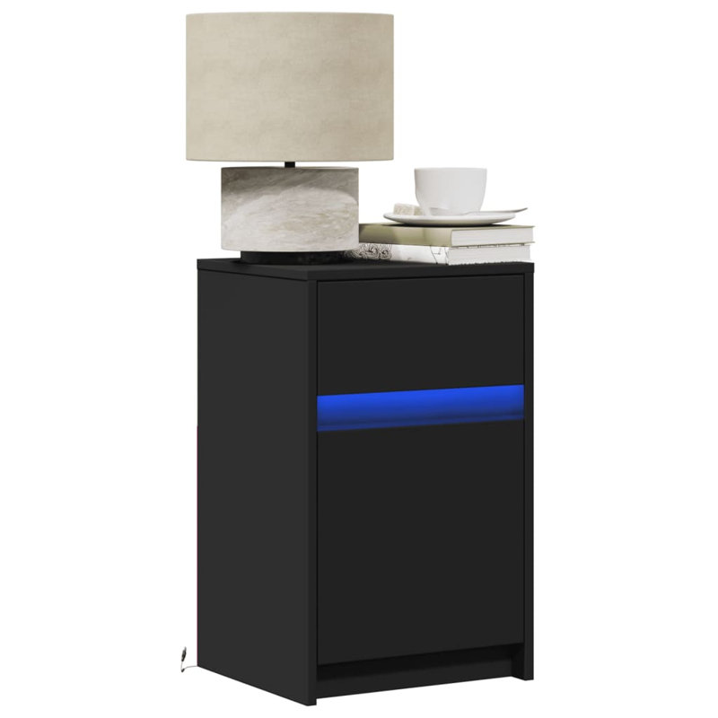 Darleth 38cm W Manufactured Wood Bedside Table, Black, Individual