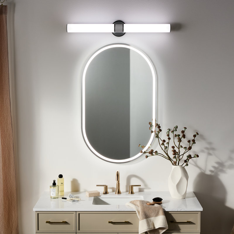 Barre de salle de bain 32 "à DEL avec verre blanc, Noir satiné