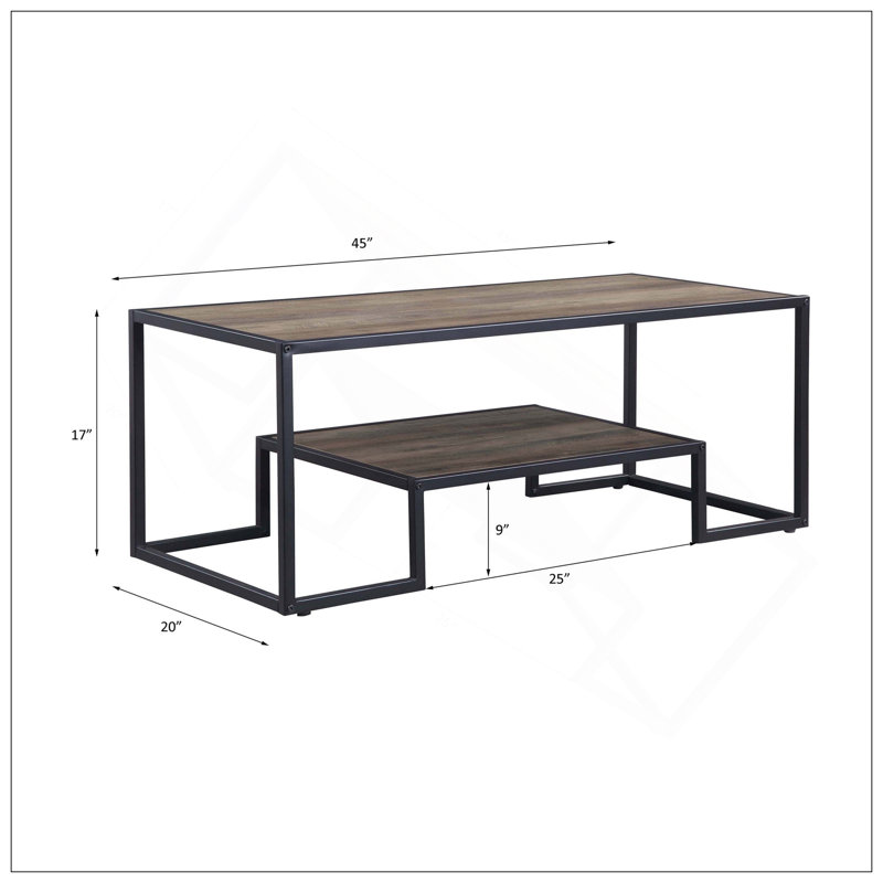 Table basse robuste de style industriel avec finition rustique et tablette