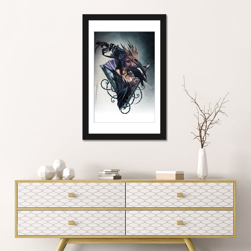 Corvus Arcanum, Black Open Corner Framed Paper, White, 24" H x 16" W x 1" D