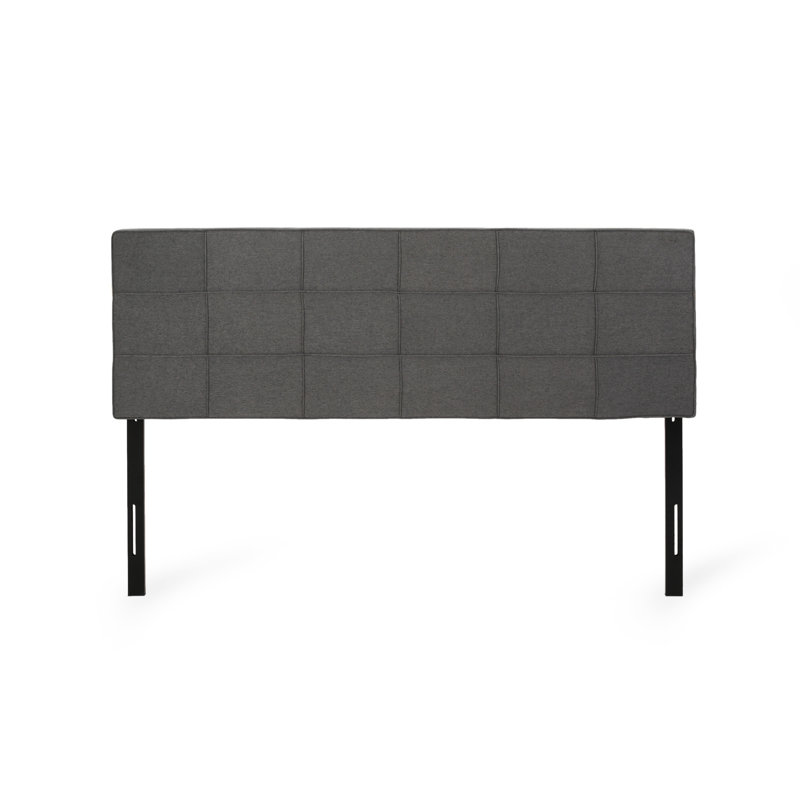 King/ King Sized Headboard: Contemporary Waffle Texture, Piped Trim, Adjustable 48.5 - 53 In, Grey Fabric Bed Accessory Modern Waffle, Edges, Height Charcoal Upholstery