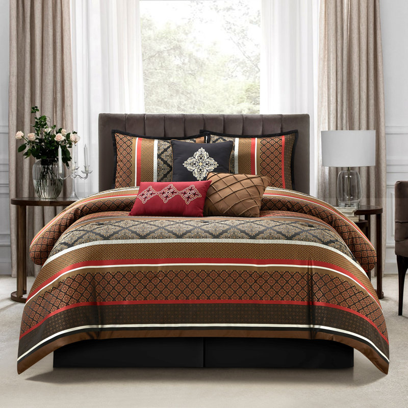 Tefia Karr Microfiber 7 Piece Comforter Set, Red, King Comforter + 6 Additional Pieces