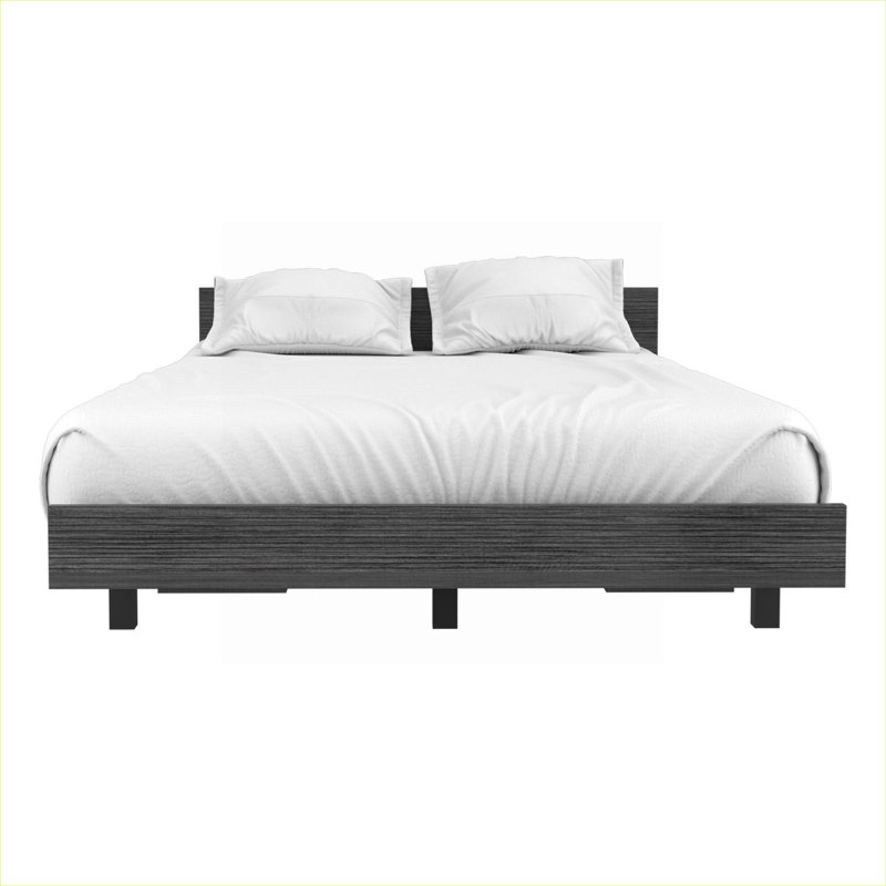 Twin Size No Box Spring Required Platform Bed With Headboard, Modern Classic Style, Cool Gray Particle Board