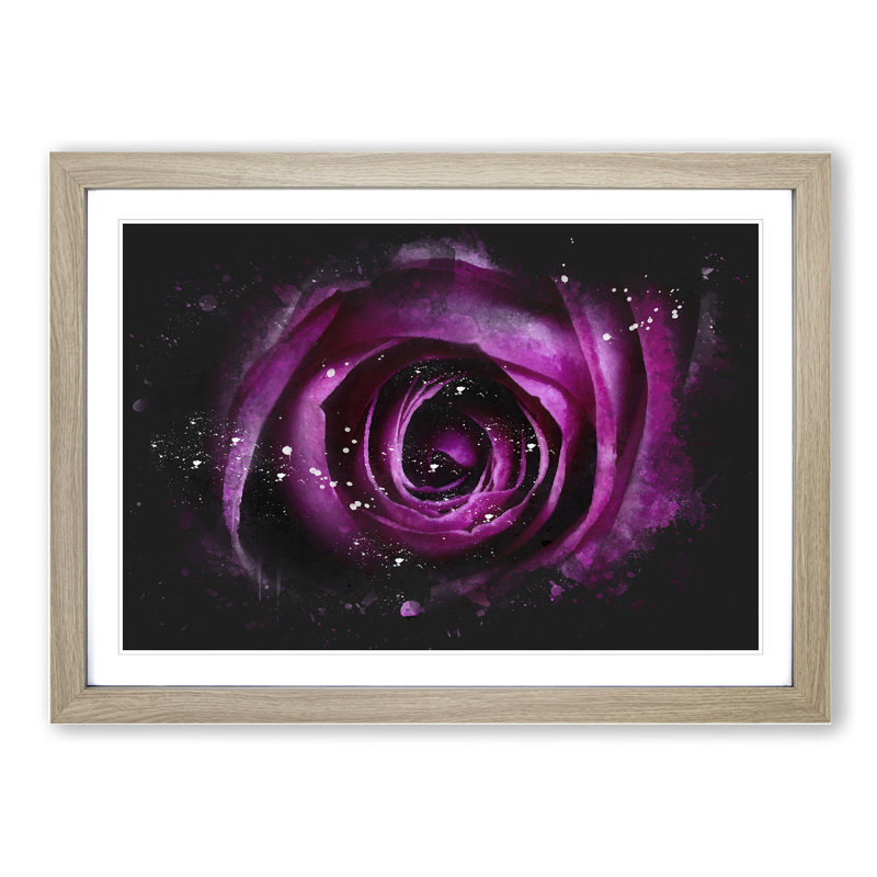 Purple Rose Flower Vol.2 - Single Picture Frame Print on Wood, Oak Framed, 48cm H x 65cm W x 2cm D