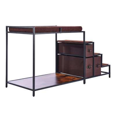 Pet Bunk Bed With Stairs, Dog/Cat Window Perch With Storage, Multi-Level Bed Window Perch Dog Bedside Sleeper Couch, Pet Seat Platform For Medium Size Pet, Indoor Use (Dark Brown)