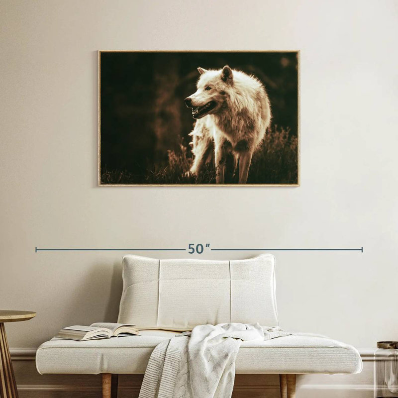 Loup Alpha qui grogne, Cadre flottant en bois naturel, 37 po x 25 po