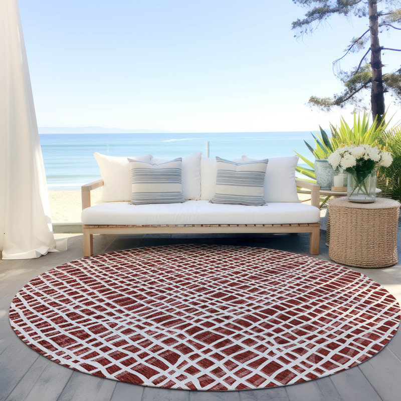  Finck Non-Slip Indoor / Outdoor Door Mat, Round 8'