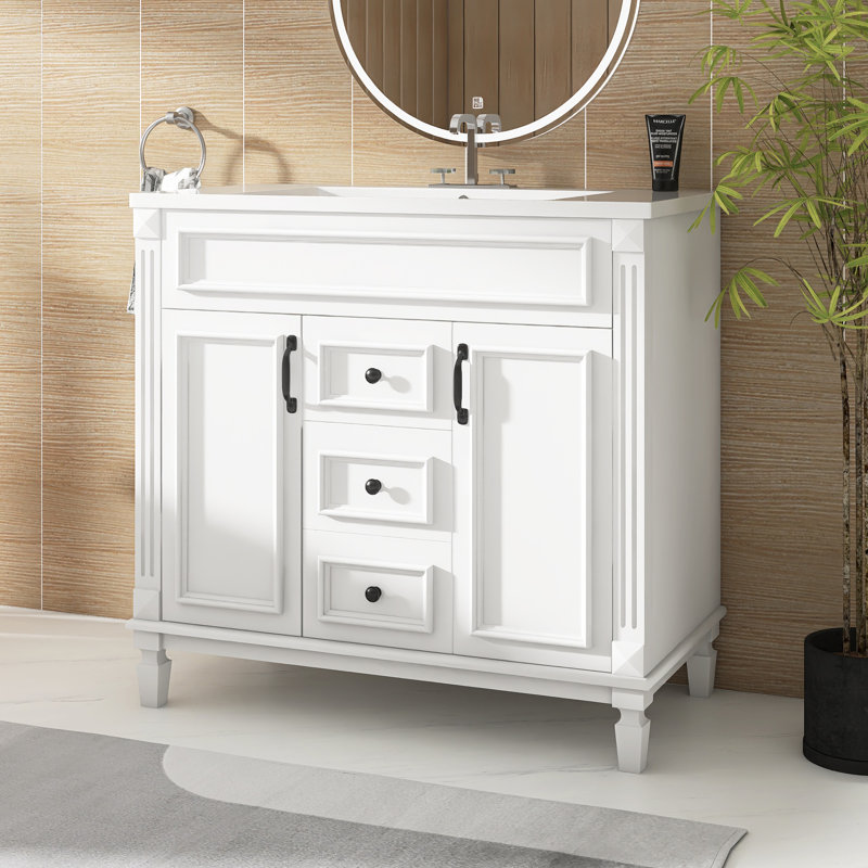 36'' Freestanding Bathroom Vanity With Resin Sink, White