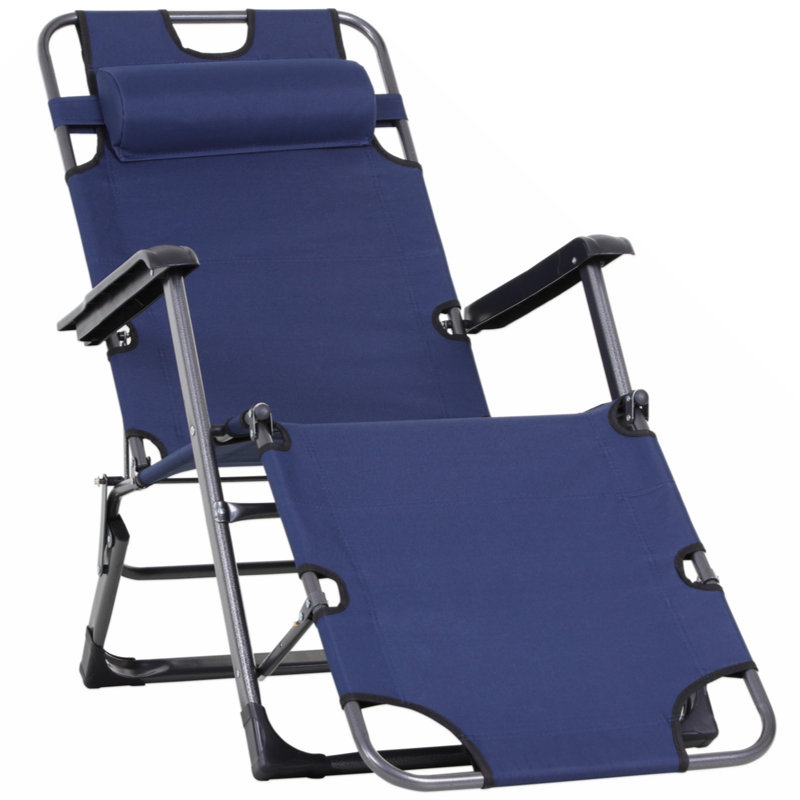 Outdoor sundeck adjustable folding chair with armrests and headrest, Navy