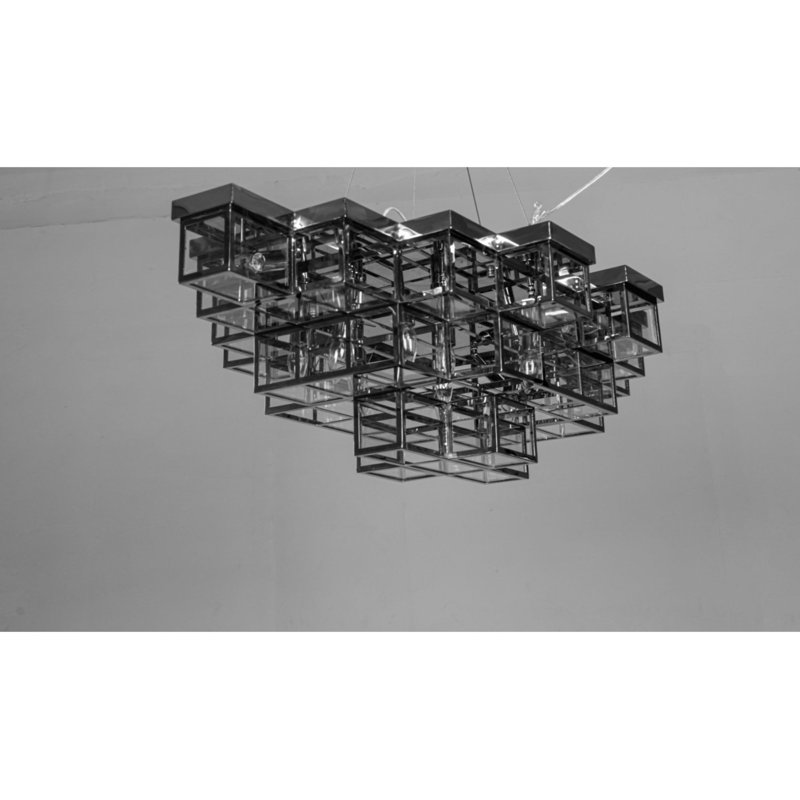 Lustre encastré en verre Corbin, Nickel antique, Cognac, H 25 po x l 57 po x P 73 po