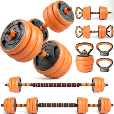 66lb Adjustable Dumbbell Set, 4-in-1 Convertible Barbell & Kettlebell Combo With Push-up Stands, Space-saving Home Gym Weight Set