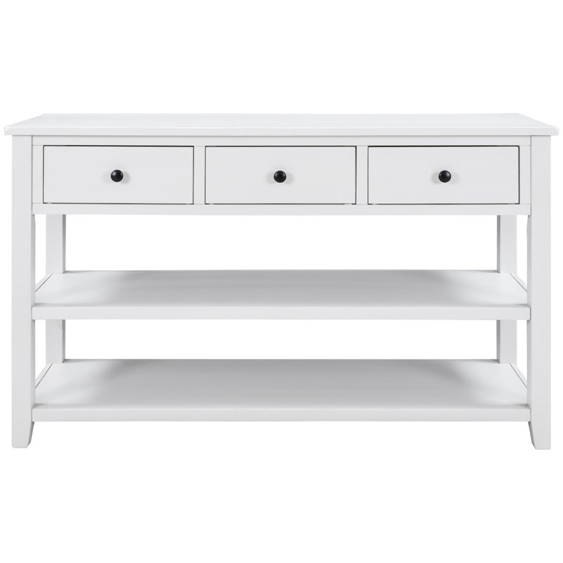 50" Console Table Sofa Table with Drawers and Shelf for Entryway, Antique White Top/Antique White Base