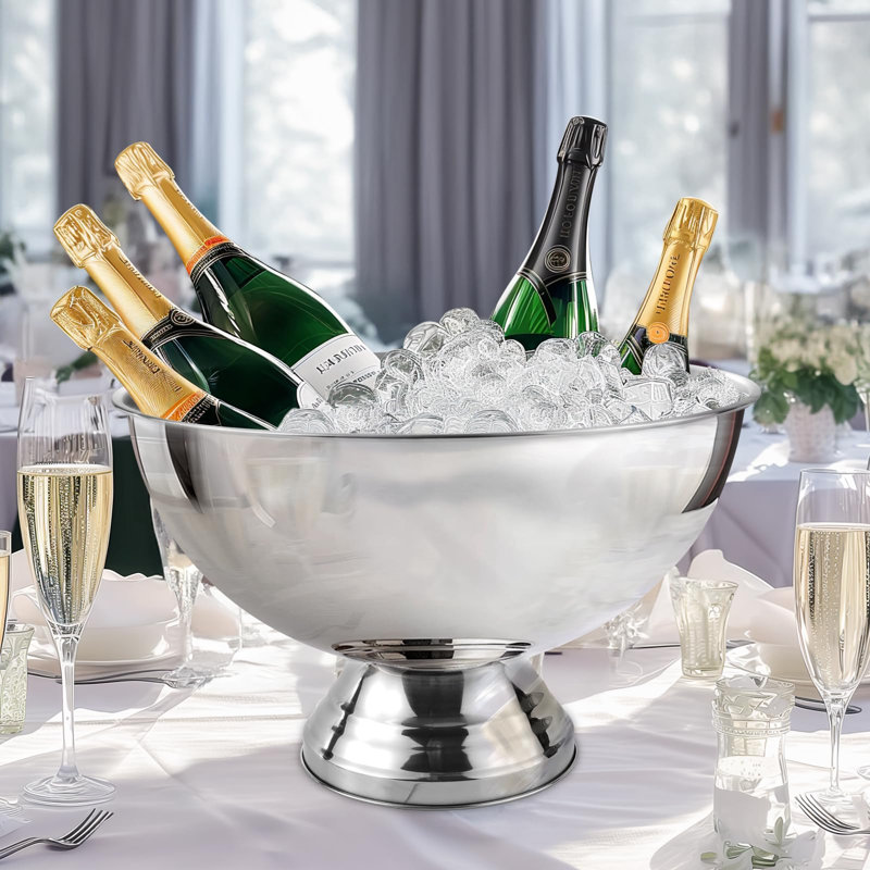 Seau à glace, seau à champagne en acier inoxydable pour les fêtes avec une grande performance et un design élégant, (argent)