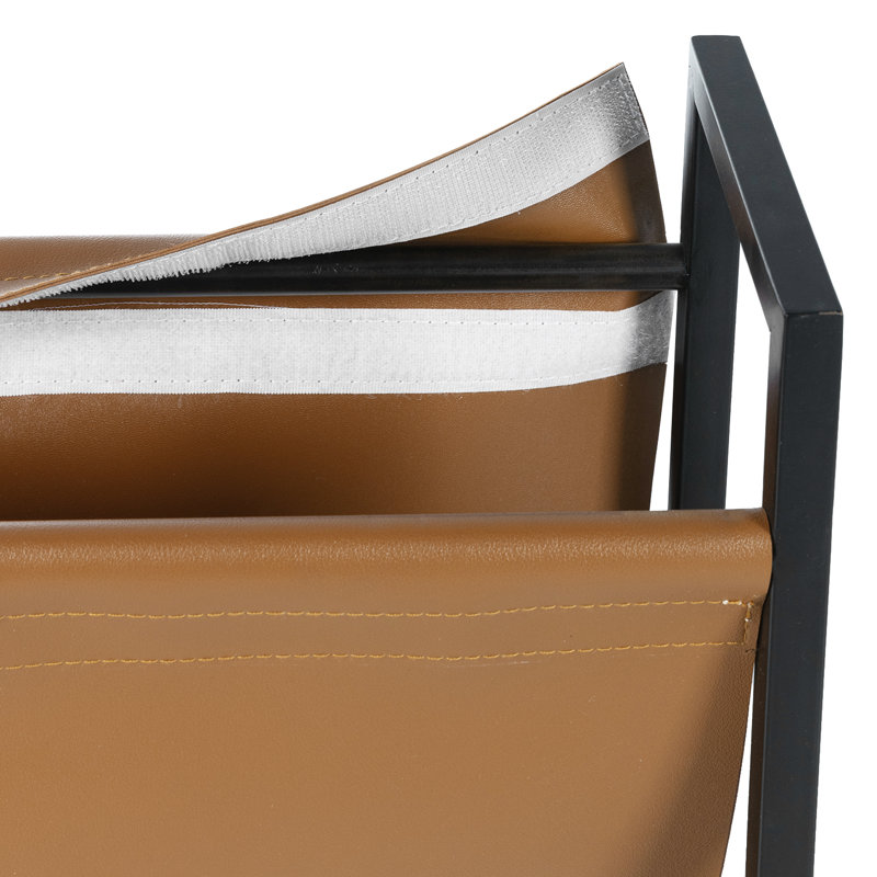 Porte-revues sur pied en similicuir caramel