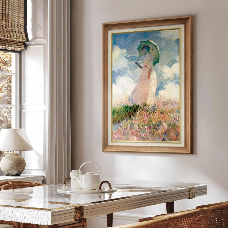 Célèbre œuvre d'art «Femme avec parasol, faisant face à la gauche» par Claude Monet, impression sur toile, Encadré naturel
