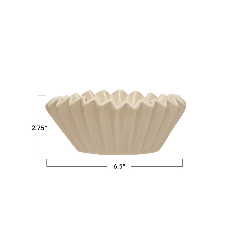 White Fluted Ceramic Serving Bowl with Zigzag Edge