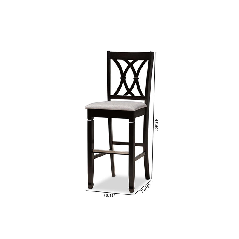 Upholstered Counter Stool with Solid Wood Frame, Black, Light Gray