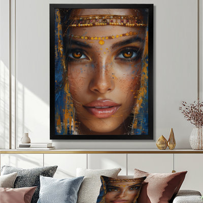 Blue Gold Bollywood Woman Beauty I - Indian Woman Wall Art Living Room