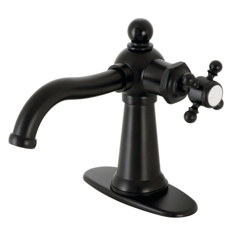 Robinet de salle de bain 1 poignée à fixation sur le comptoir avec poignée escamotable Kingston, Noir mat, Poignées croix