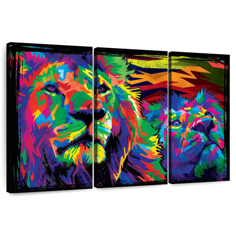 Brampt Colorful Lion Pair, 28" H x 45" W
