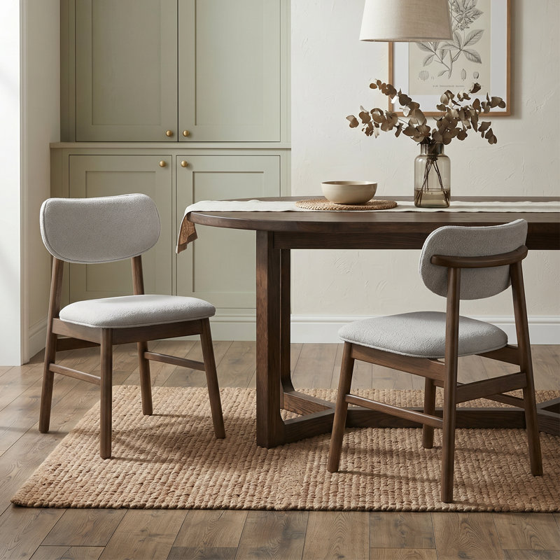 Chaise rembourrée en chenille avec pieds en bois d'hévéa, Argent argent, Noyer