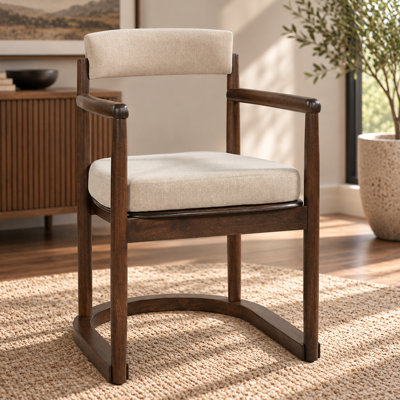 Lot de 2 chaises de salle à manger en caoutchouc avec structure en noyer et siège en tissu beige, fauteuils de style moderne du milieu du siècle pour salle à manger et cuisine