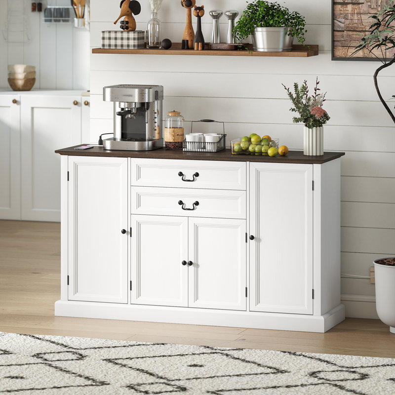 Buffet 58 po avec station de charge, Blanc / Brun