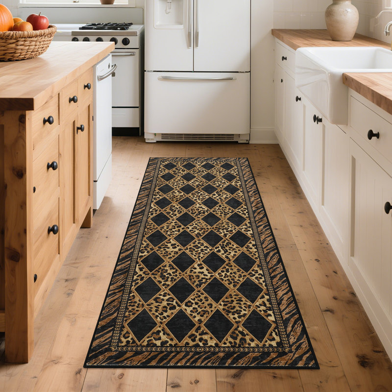 Animal Print Machine Washable Rugs for Living Room Bedroom Non Slip Soft Low Pile Checkered Indoor Carpet for Dining Room