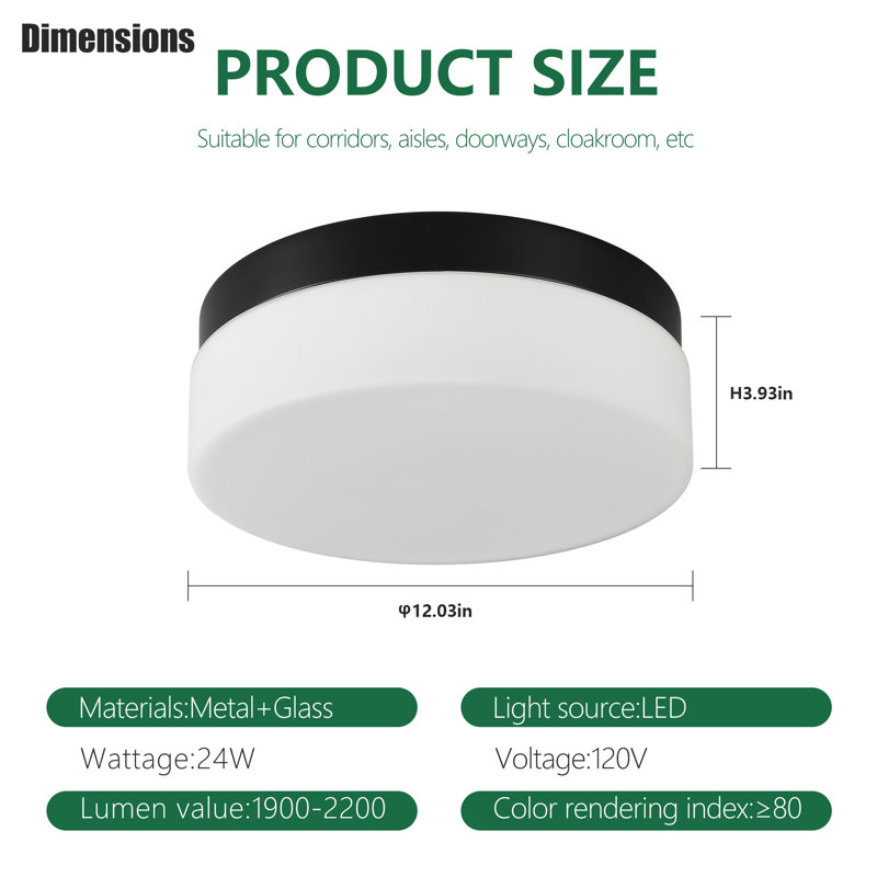 1 PACK LED Flush Mount Ceiling Light Fixture, Modern Kitchen Recessed Ceiling Lamp 24W 12 Inch Closet Round Surface for Bathroom Laundry Bedroom Hallway