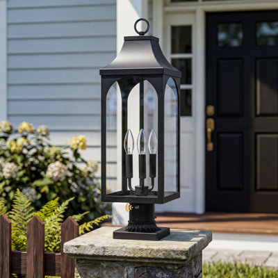 Yosiel  24 in. Traditional Farmhouse 3-Light Dusk to Dawn Outdoor Post Light with Pier Mount Base