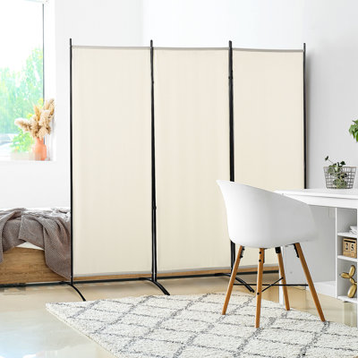 Paravent 6 panneaux 3 panneaux. Mur de barricade beige. Pliage à double charnière. Structure métallique sécurisée. Gain de place. Paravent beige H 72,87 po x L 99,5 po. P 19,22 po. Modèle pliable.