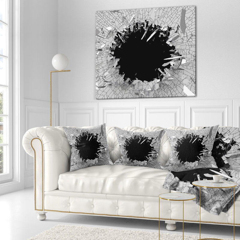 Conception abstraite abstraite de mur brisé - Coussin abstrait imprimé, 18 po x 18 po, Coussin décoratif