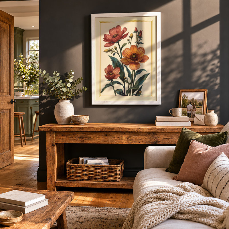 Carnation Bloom Study Botanical - Framed Print, A2 - 59.4 x 42.0 cm, White