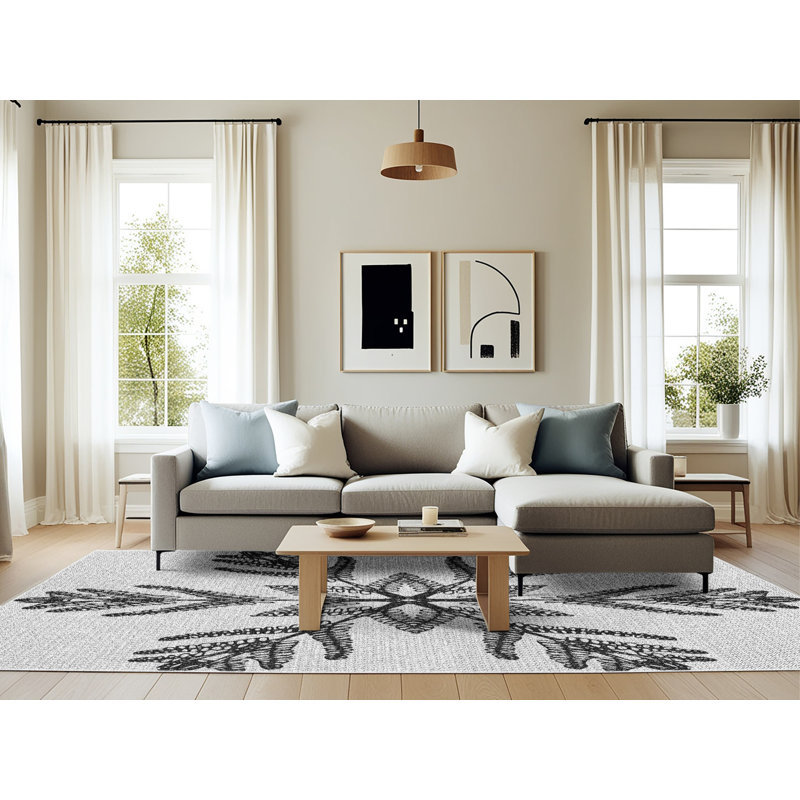 Tapis noir/blanc à motifs, Rectangle 6 pi x 9 pi
