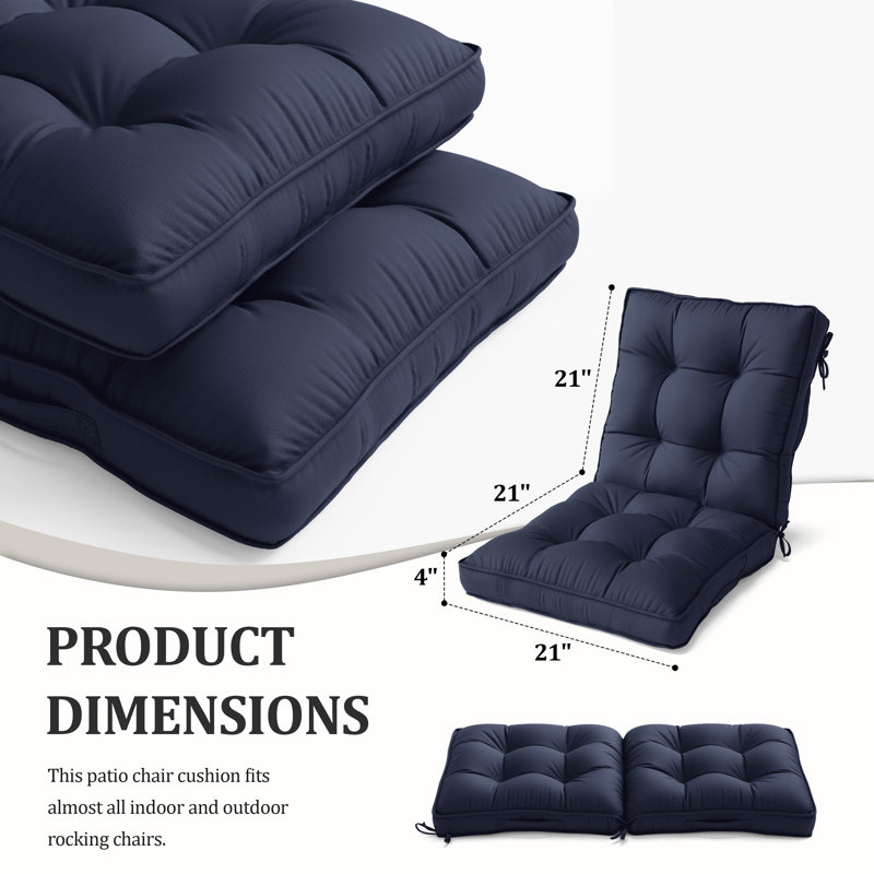 1 Piece Outdoor/Indoor High Back Chair Cushions, Available in 2 sizes, 21" W x 21" D, Navy